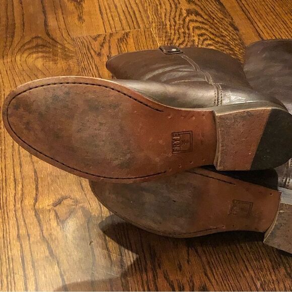 FRYE Brown Leather Mid Calf Campus Low Heel Smooth Shaft Western Boots Sz 9 - Picture 11 of 16